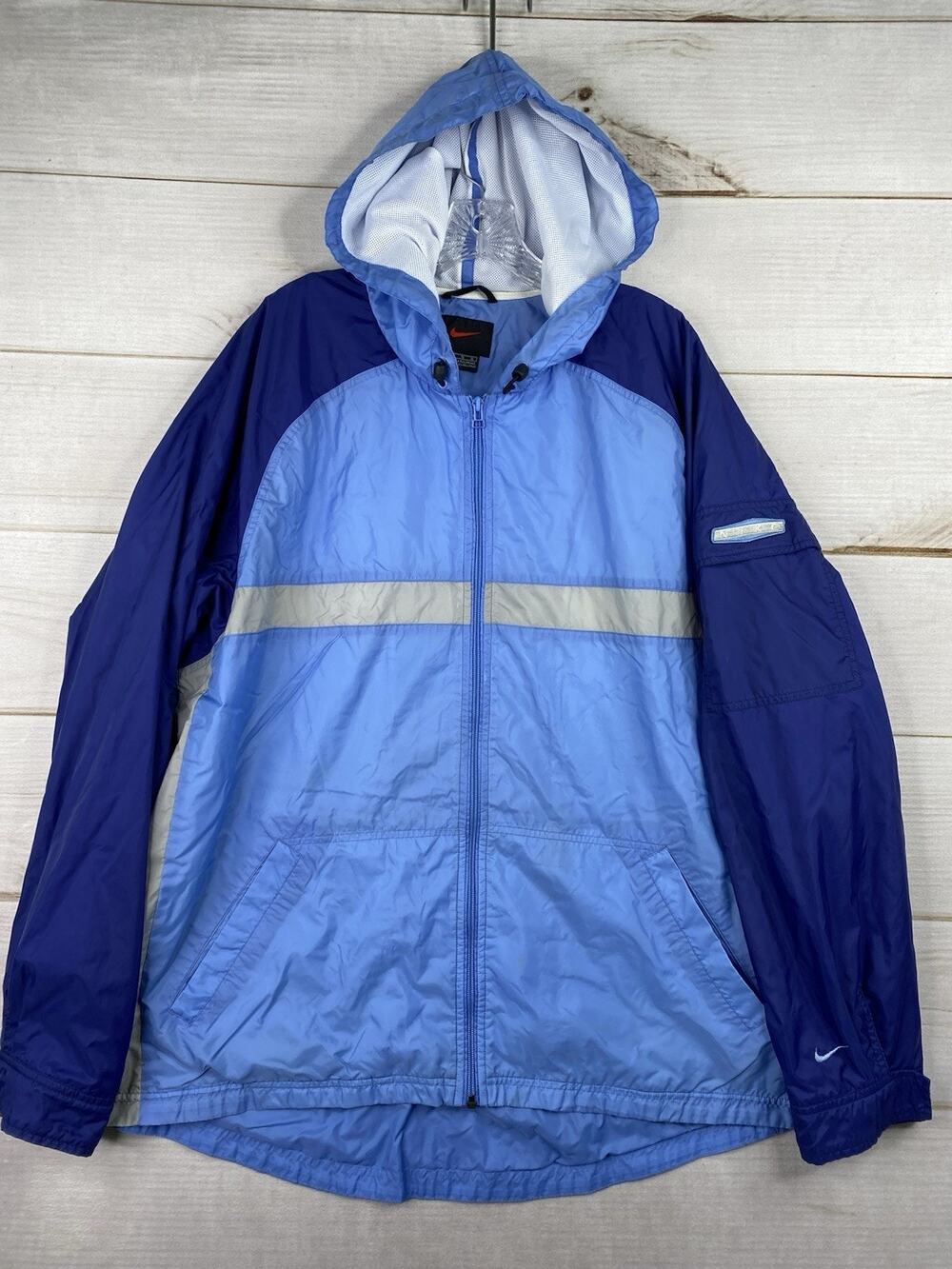 Vtg 90s Nike Windbreaker Jacket Mens XL Blue Colorblock Hooded Y2K Mesh Lined